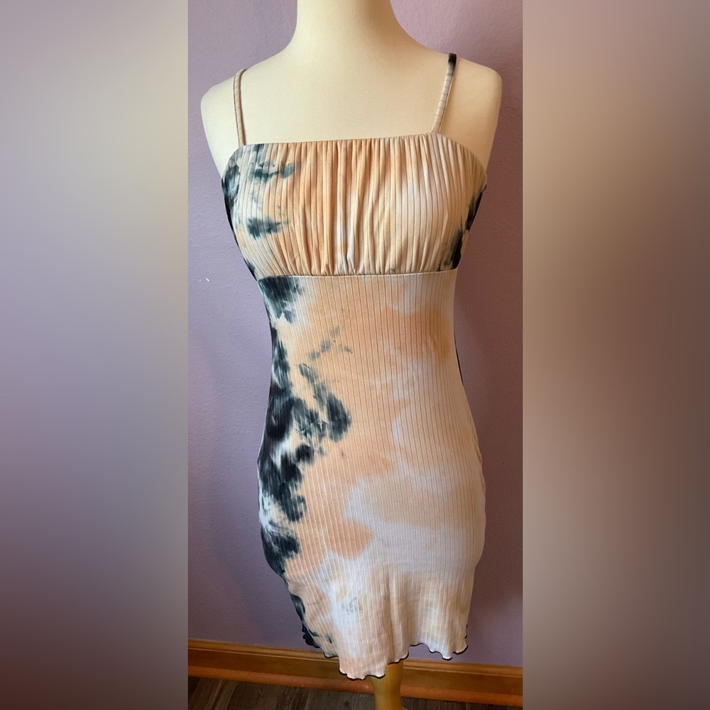 Derek Heart Tie‎ Dye Bodycon Dress Blue Peach Y2K Size Small